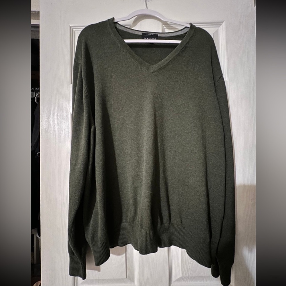 Mens Lands End V Neck Lightweight Sweater 100% Supima Cotton Size XXL